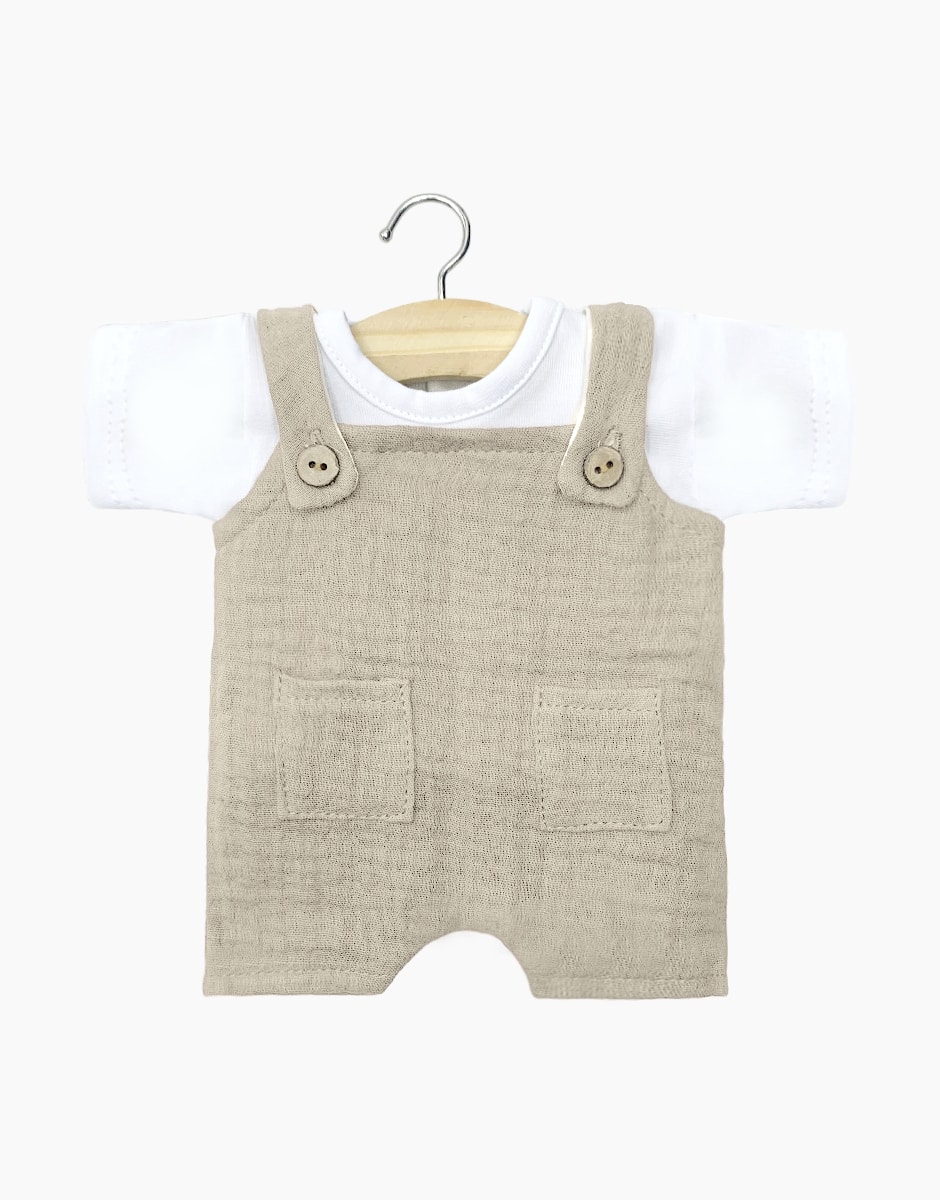 Babies – Ensemble salopette Antonin en gaze de coton galet et son t-shirt en jersey blanc