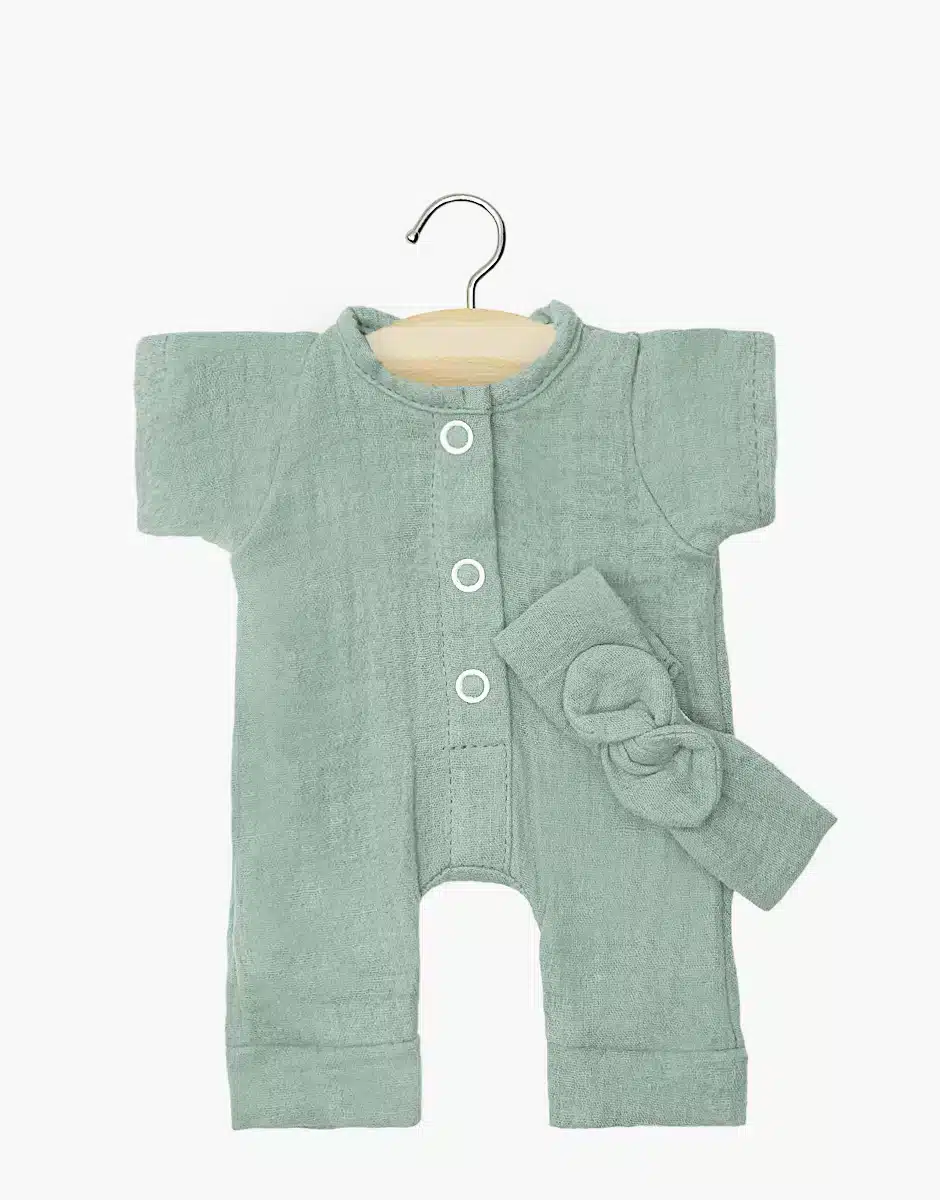 Babies – Combinaison Lili et son headband en gaze de coton vert Baltique