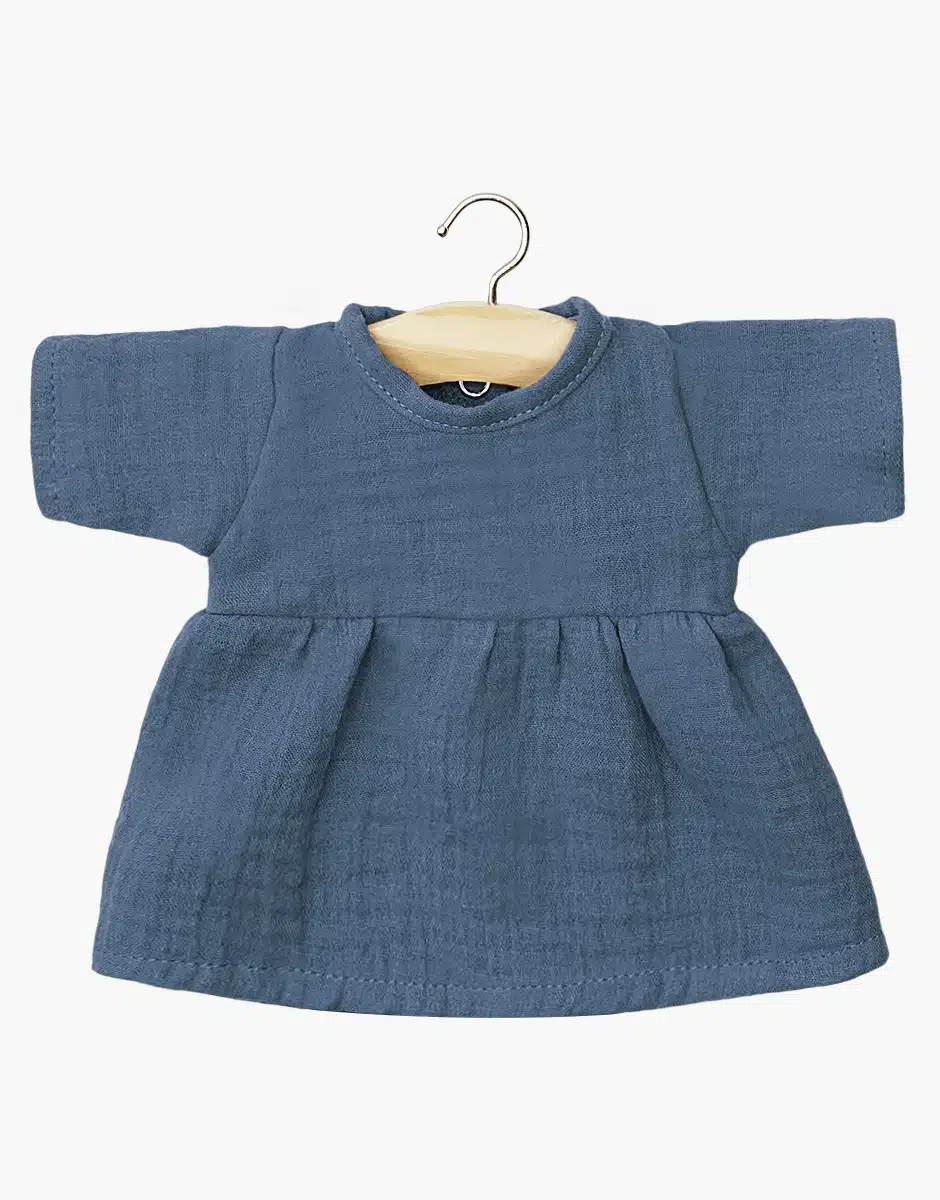 Robe Faustine à manches longues en gaze de coton bleu Outre-mer