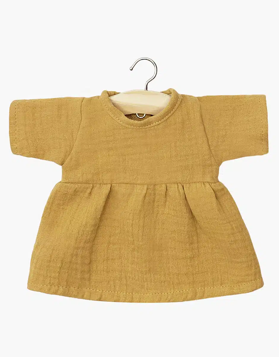 Robe Faustine à manches longues en gaze de coton camel