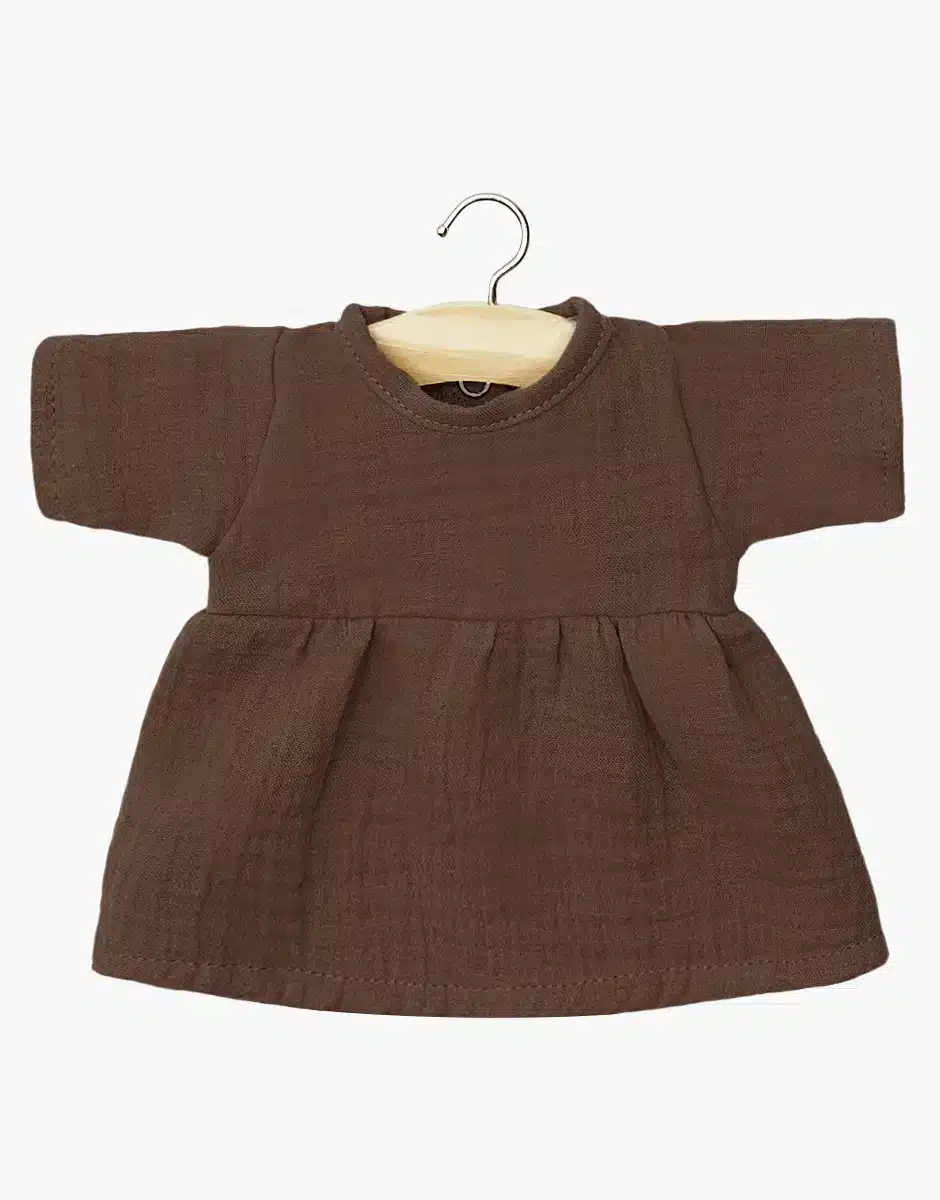 Robe Faustine à manches longues en gaze de coton choco