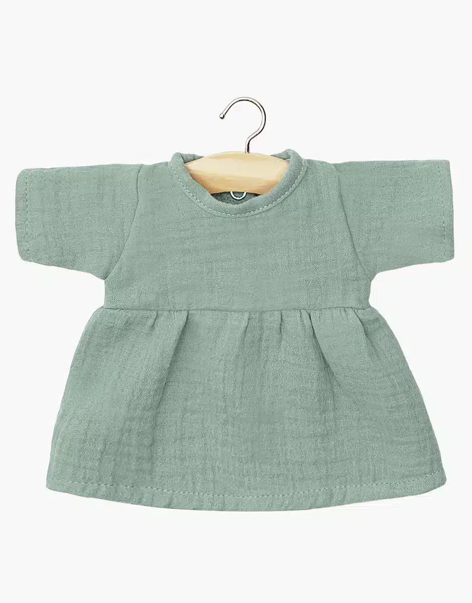 Robe Faustine à manches longues en gaze de coton vert Baltique