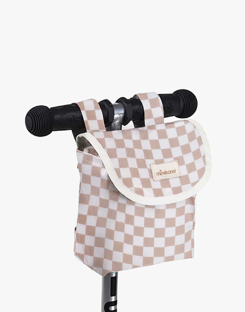 Sac de guidon en coton enduit Damier beige et blanc