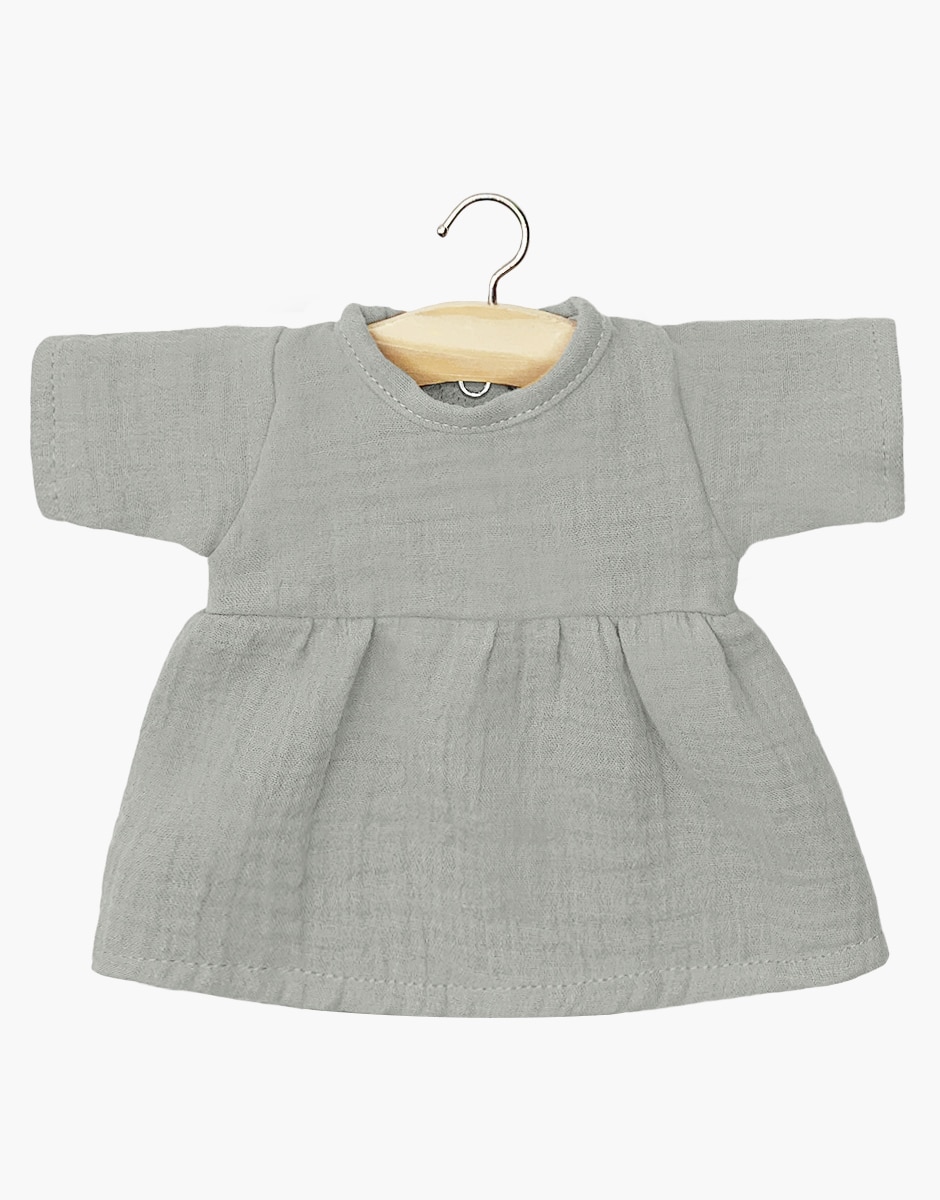 Robe Faustine à manches longues en gaze de coton gris souris