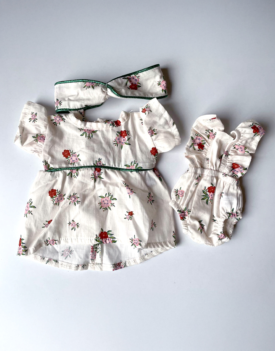 *Ensemble robe daisy, headband et barboteuse rétro Lou Eugénia pour poupée Gordis 34/37cm