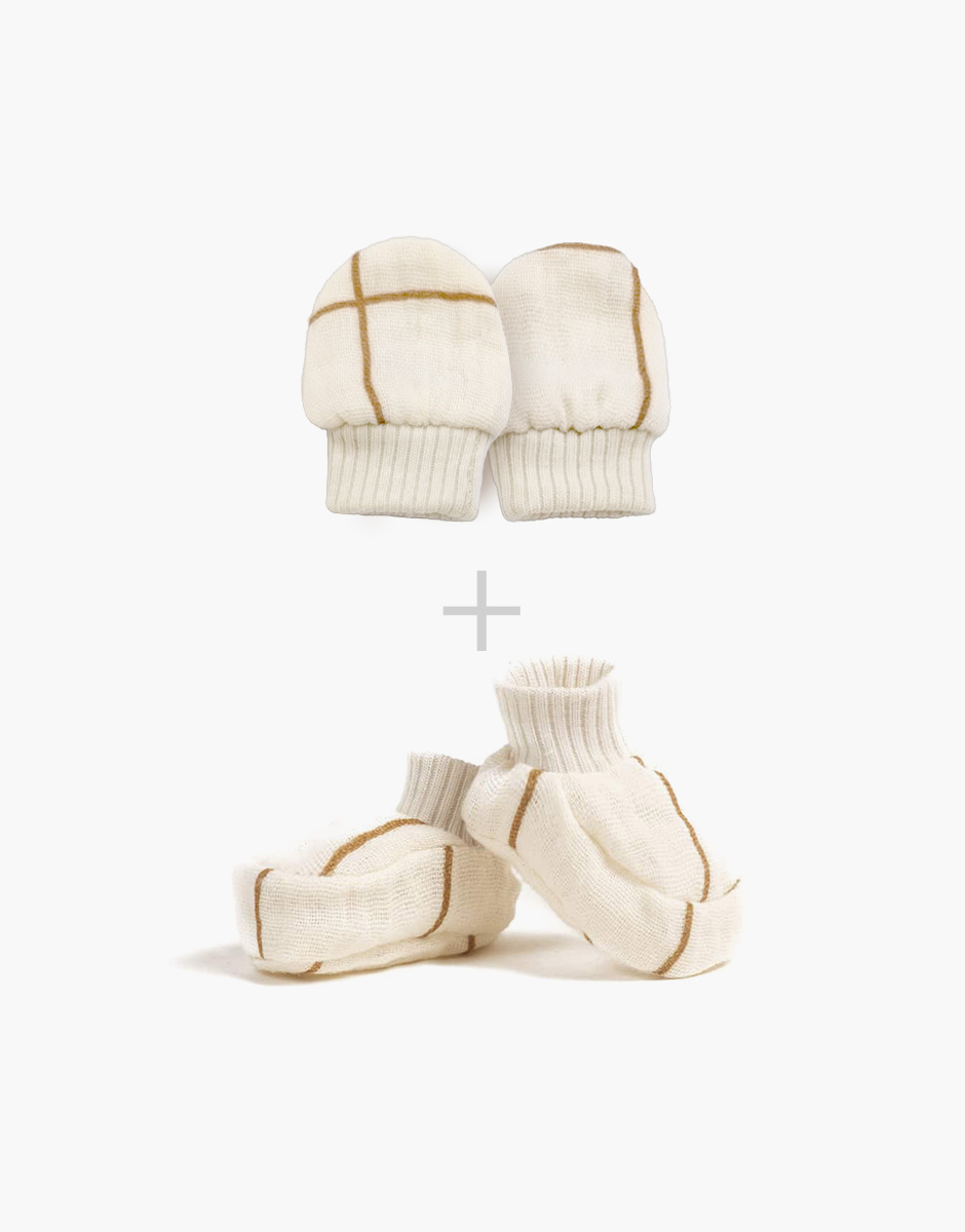 Babies – Moufles et chaussons en gaze de coton carreaux Aldo