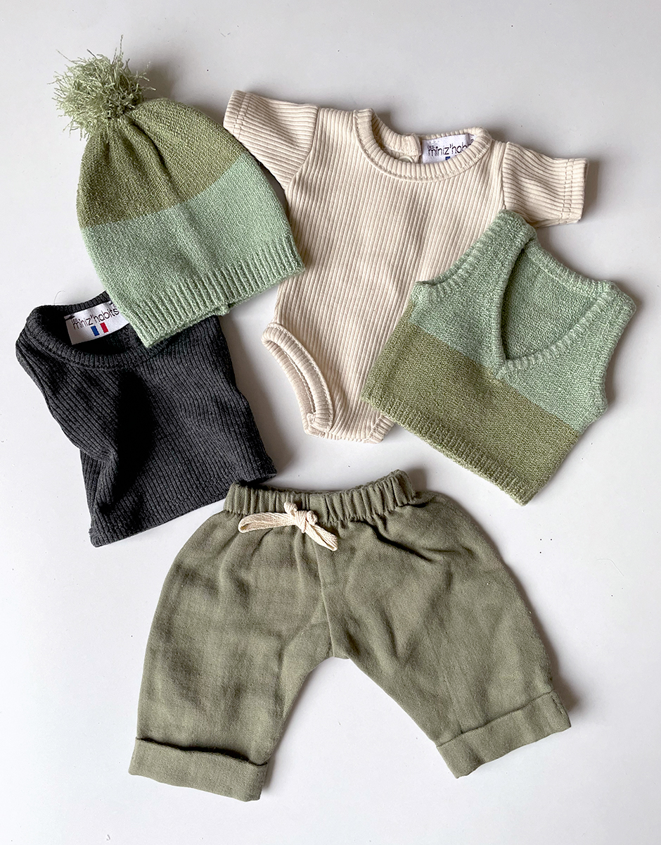 *Lot de vêtements pour GORDIS avec top Léonardo et bonnet en tricot vert bicolore