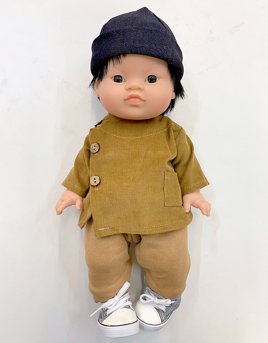 *Poupon Gordis 34cm Jude habillé de son ensemble blouse en milleraies havane, legging et bonnet