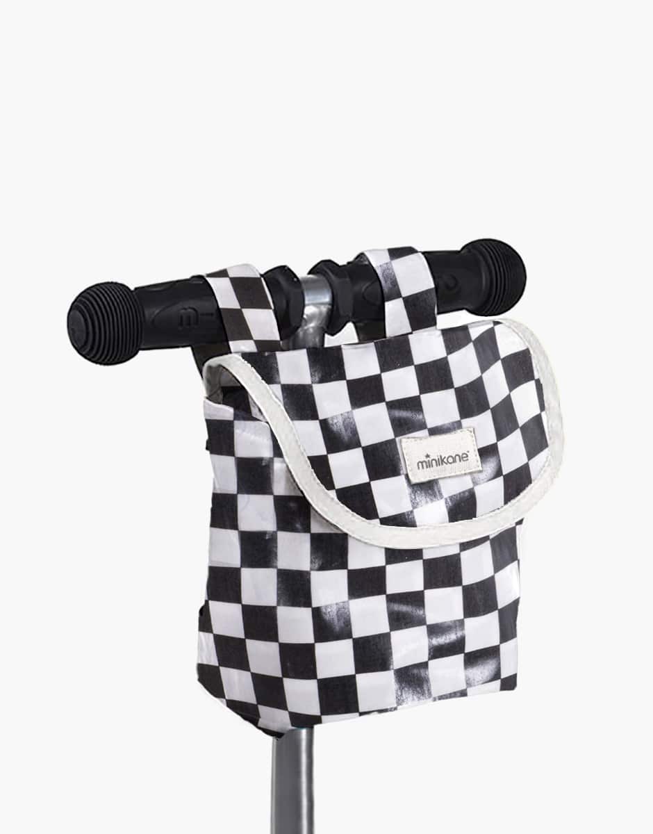 Sac de guidon en coton enduit damier noir et blanc