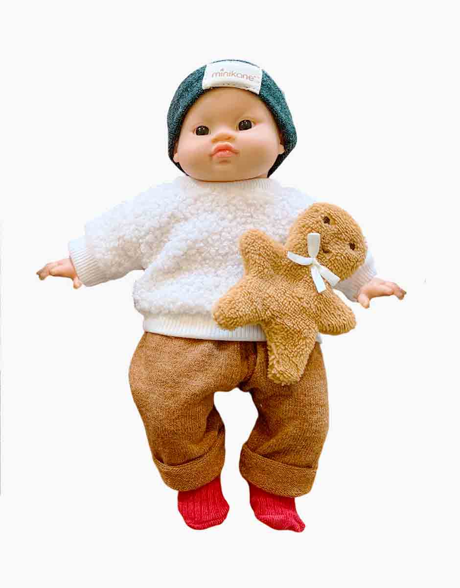 Babies – Ensemble 3 pièces “Bonhomme Pain d’épices” caramel avec doudou