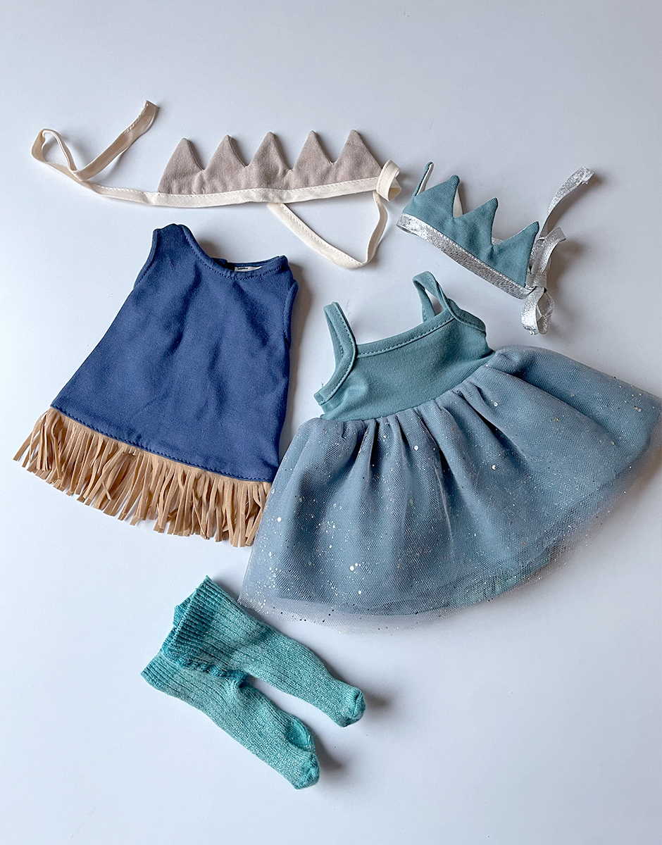 *Lot de vêtements “P’tit Déguiz” pour GORDIS avec tutu Rosella bleu pailleté et sa couronne