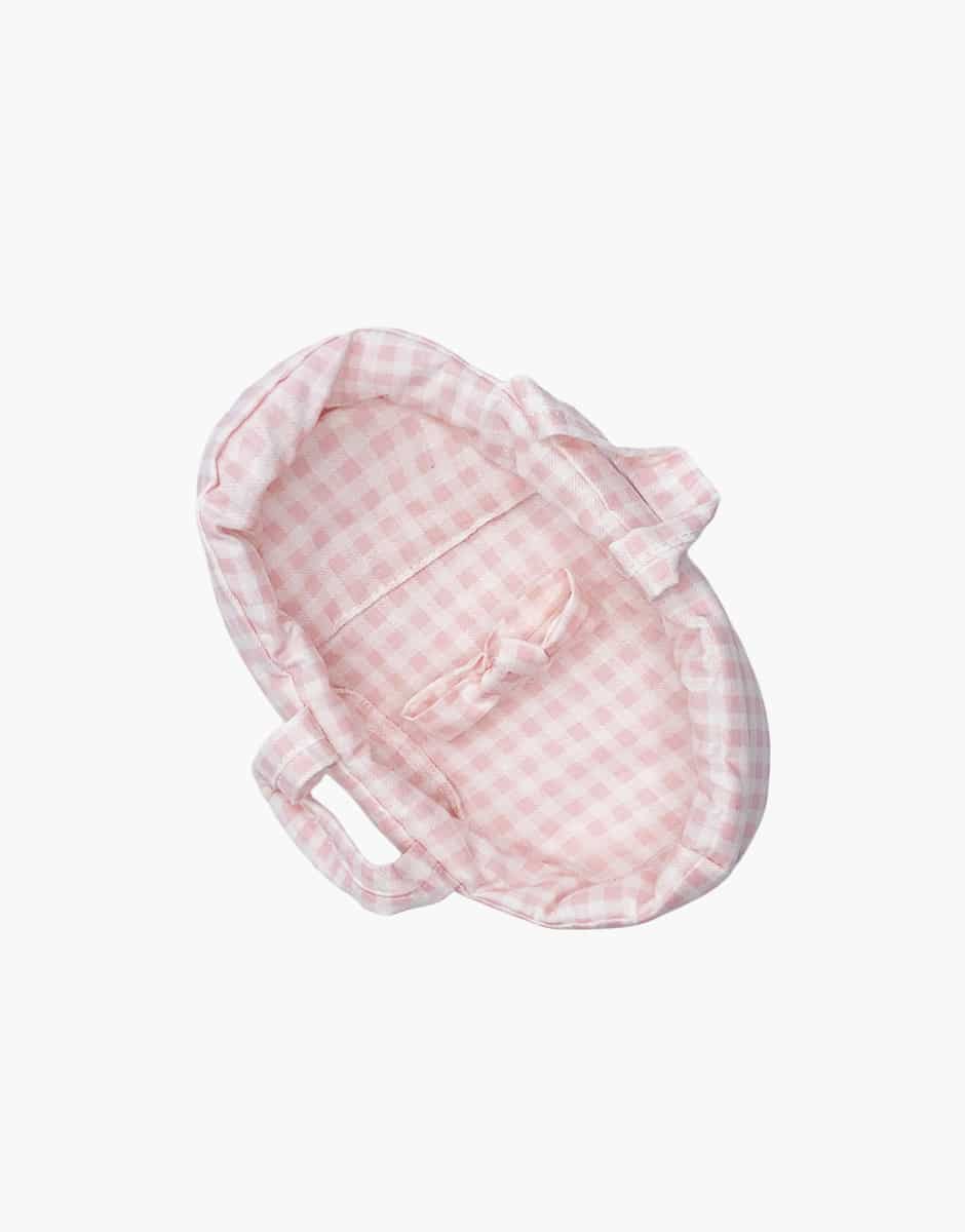 Minis – Couffin et oreiller en coton Vichy rose avec headband