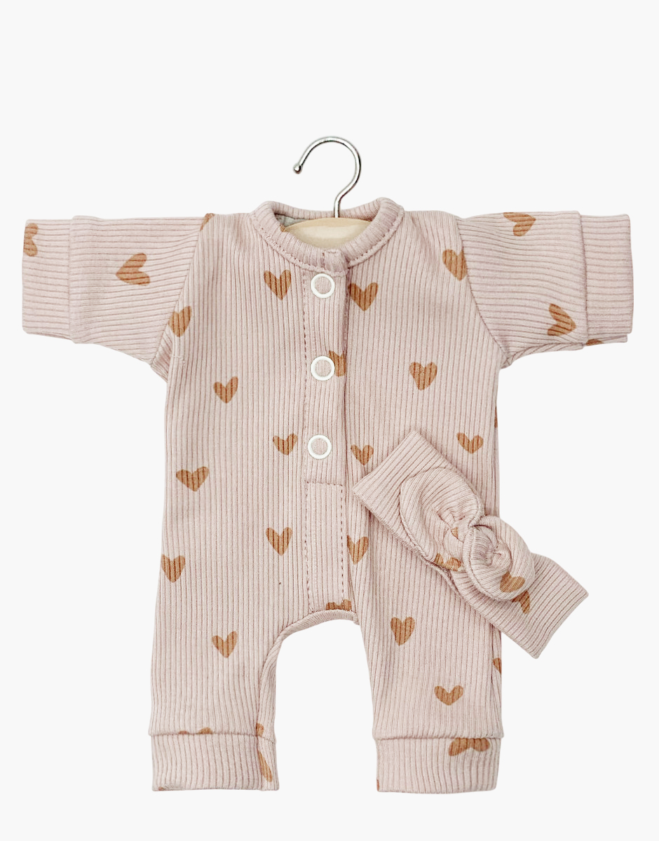 Babies – Combinaison Lili et son headband en maille côtelée Petits coeurs roses