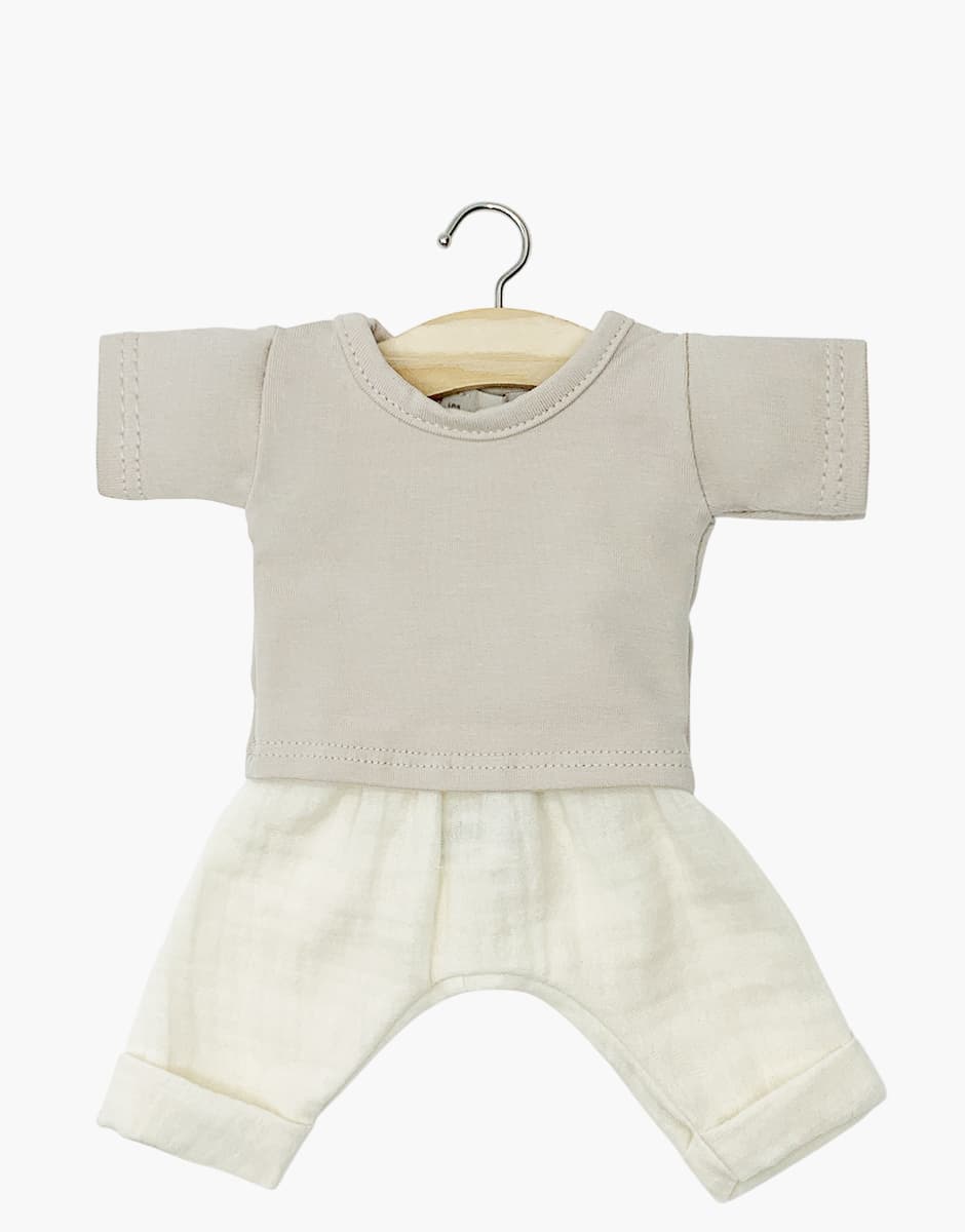 Babies – Ensemble Léon top en jersey lin et pantalon en gaze de coton écru