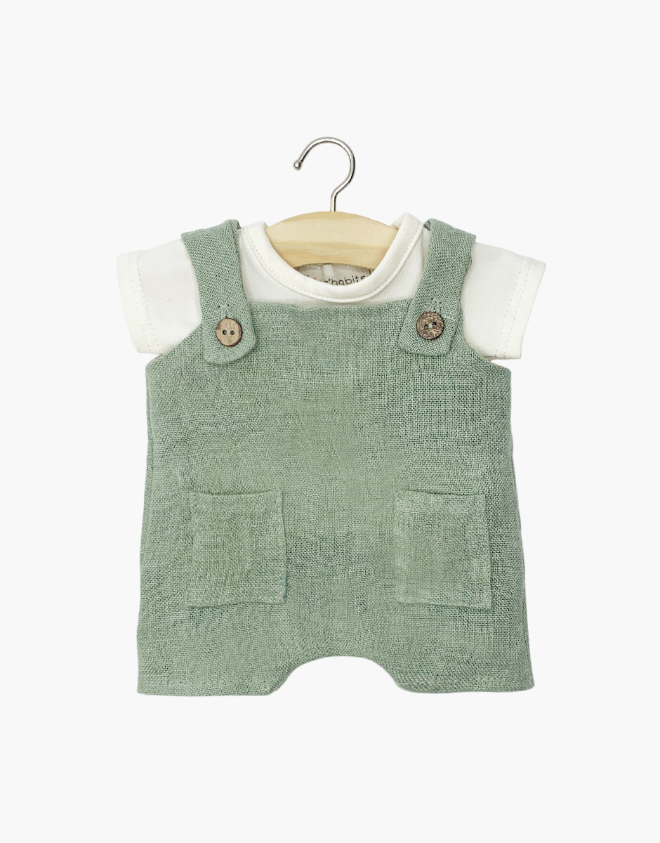 Babies – Ensemble salopette Antonin en lin vert sauge et son t-shirt en jersey écru